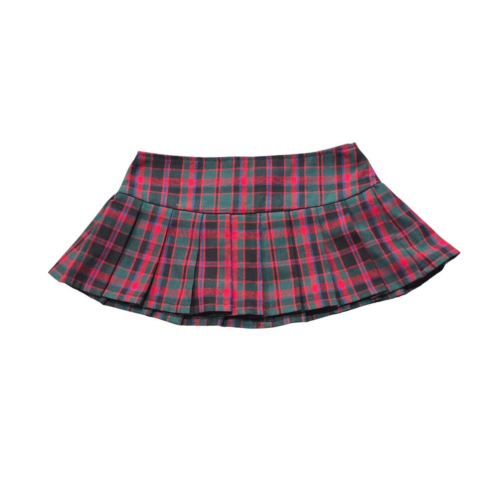 Class Act Sexy School Girl Red & Green Plaid Pleated Mini Skirt